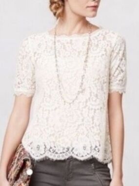 Anthropologie Vanessa Virginia Lace Top Cream Boho Romantic Blouse Small